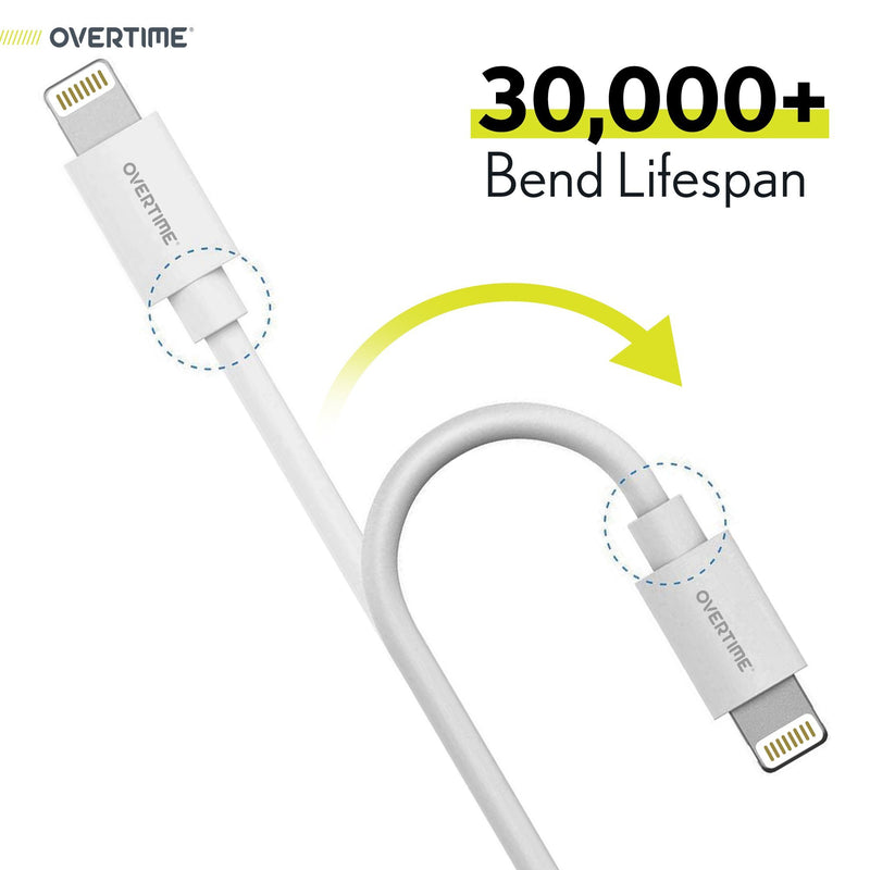 2-Pack: 4 Ft. White Overtime Apple MFI Certified Lightning USB Cable Mobile Accessories - DailySale