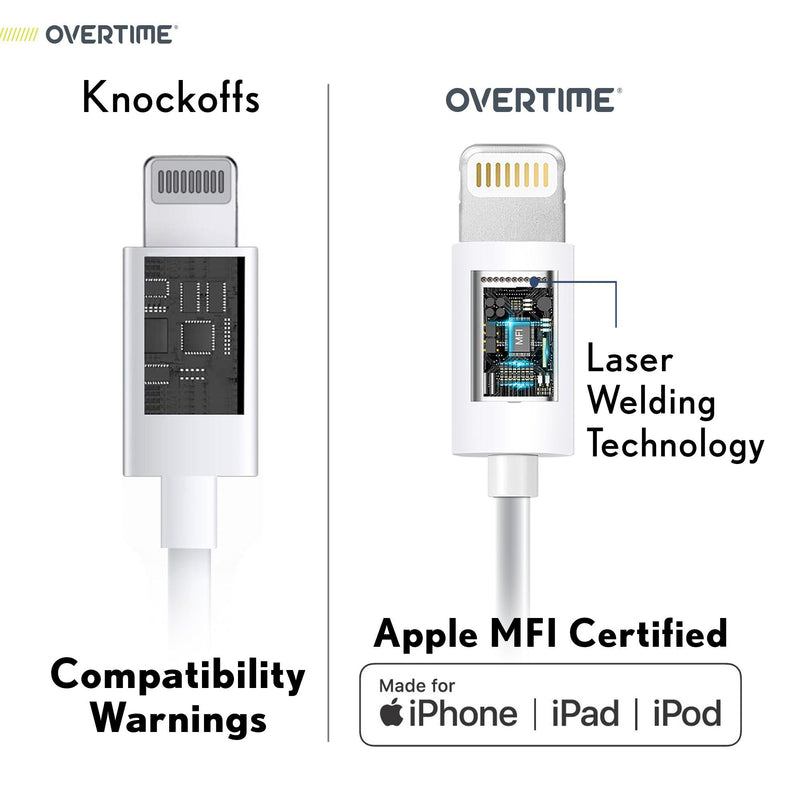 2-Pack: 4 Ft. White Overtime Apple MFI Certified Lightning USB Cable Mobile Accessories - DailySale