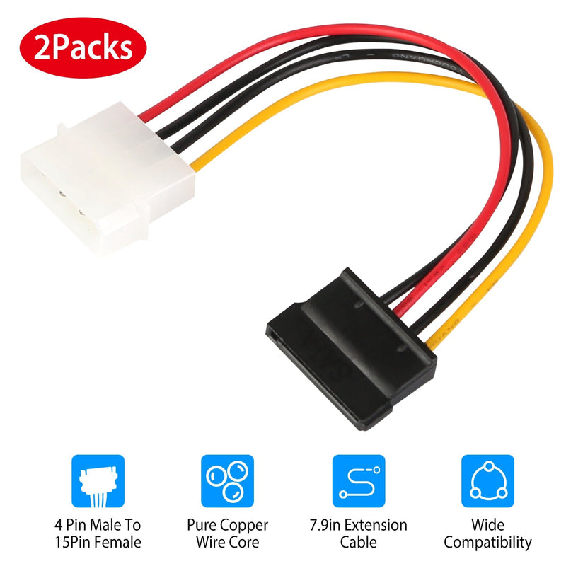 2-Pack: 4 Pin Male To 15Pin Female Data Cable Adapter Computer Accessories - DailySale