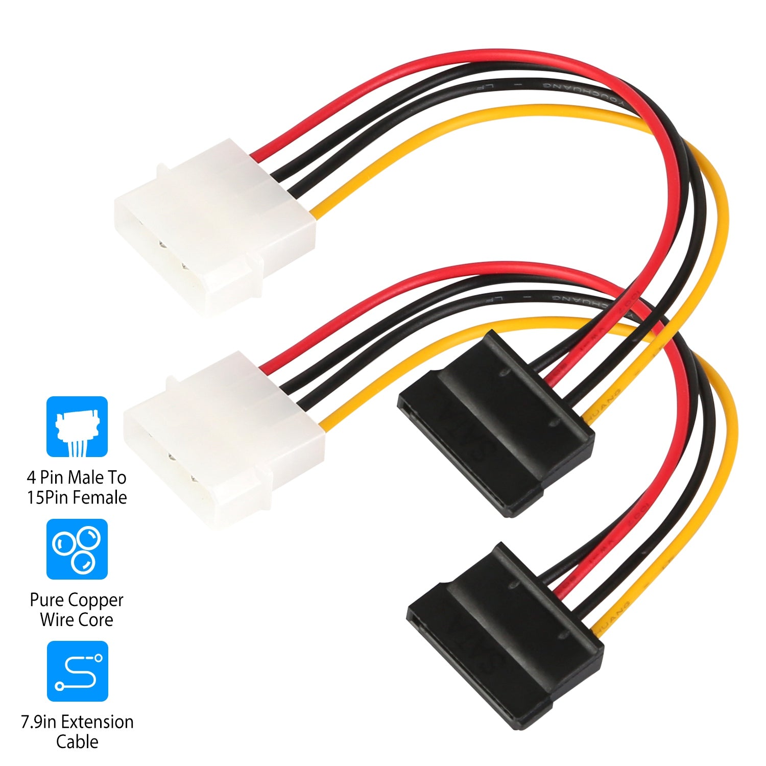 2-Pack: 4 Pin Male To 15Pin Female Data Cable Adapter Computer Accessories - DailySale