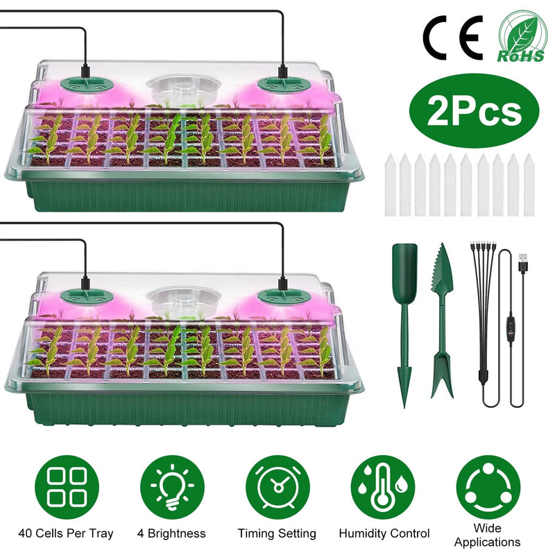 2-Pack: 40 Cell Seed Starting Tray Plant Grow Light with 4 Adjustable Brightness Garden & Patio - DailySale
