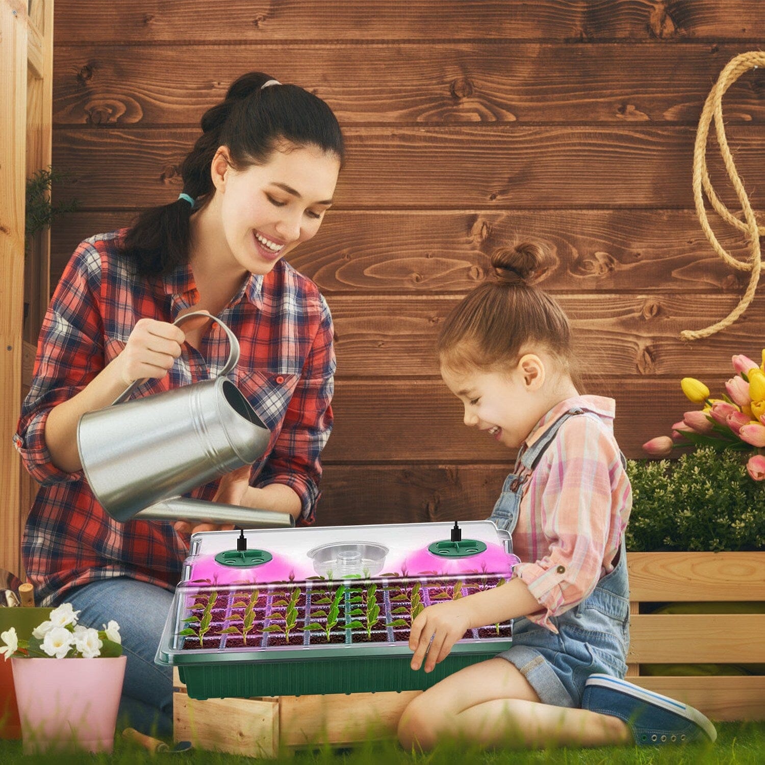 2-Pack: 40 Cell Seed Starting Tray Plant Grow Light with 4 Adjustable Brightness Garden & Patio - DailySale