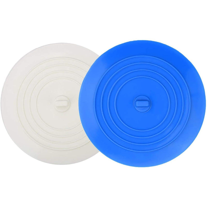 2-Pack: 6" Large Silicone Drain Plug Hair Stopper Flat Suction Cover Bath White/Blue - DailySale