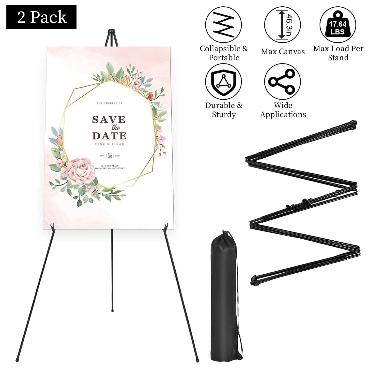 2-Pack: 61" Collapsible A Frame Tripod Easel Iron Alloy Drawing Stand Holiday Decor & Apparel - DailySale