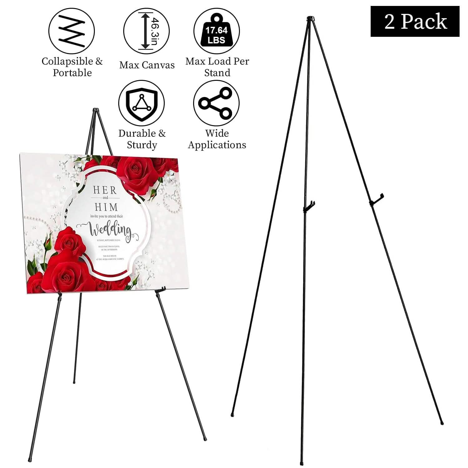 2-Pack: 61" Collapsible A Frame Tripod Easel Iron Alloy Drawing Stand Holiday Decor & Apparel - DailySale