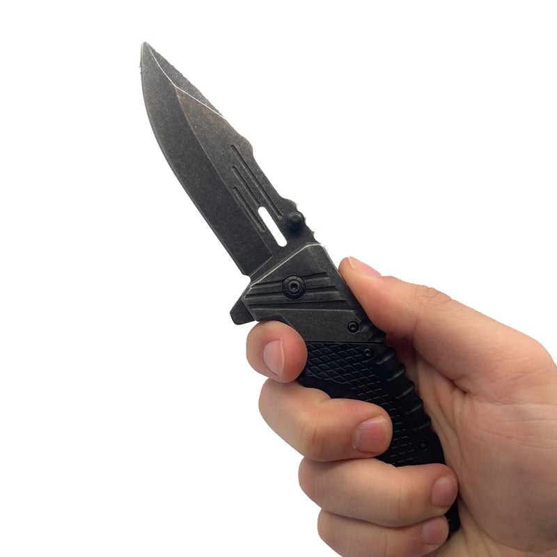 2-Pack: 7.10" Stonewashed Spring Assisted Knife Tactical - DailySale