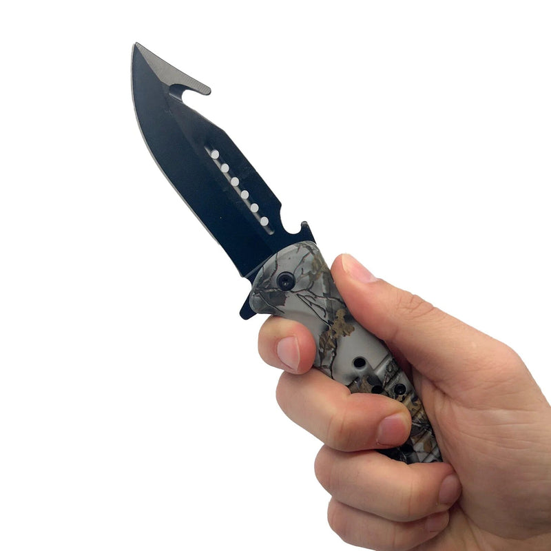 2-Pack: 8.75" Camo Spring Assisted Knife with ABS Handle Tactical - DailySale