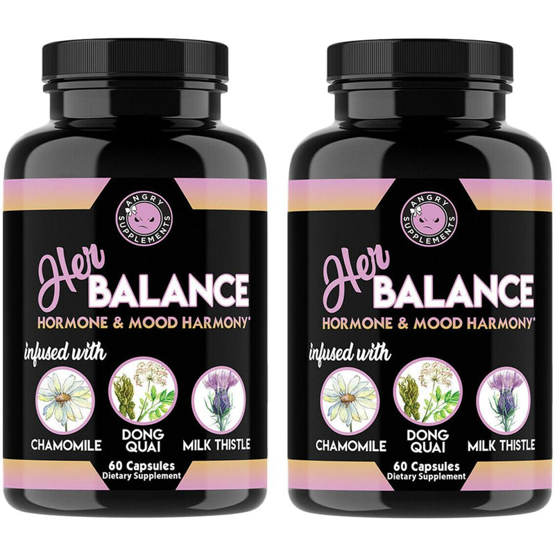 2-Pack: Angry Supplements Her Balance Women's Hormone & Mood, PMS & Menopause Relief Wellness & Fitness - DailySale