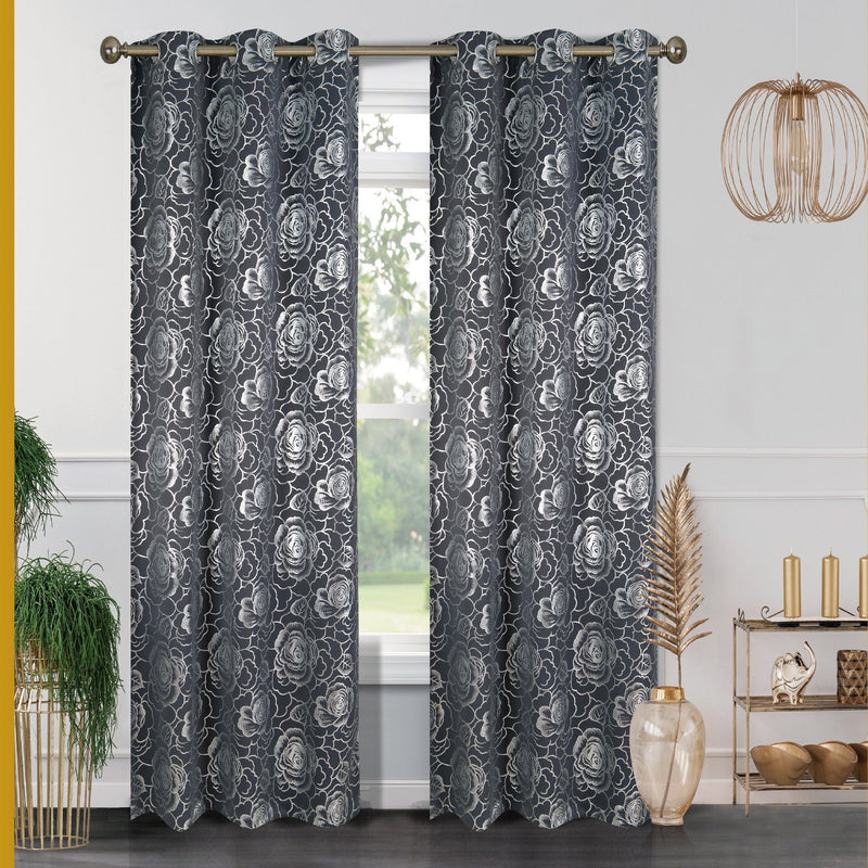2-Pack: Blackout Curtain Panels with Metallic Print Lighting & Decor Charcoal - DailySale