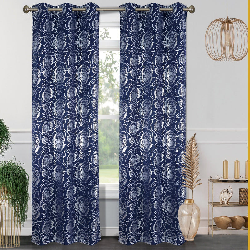 2-Pack: Blackout Curtain Panels with Metallic Print Lighting & Decor Navy Blue - DailySale