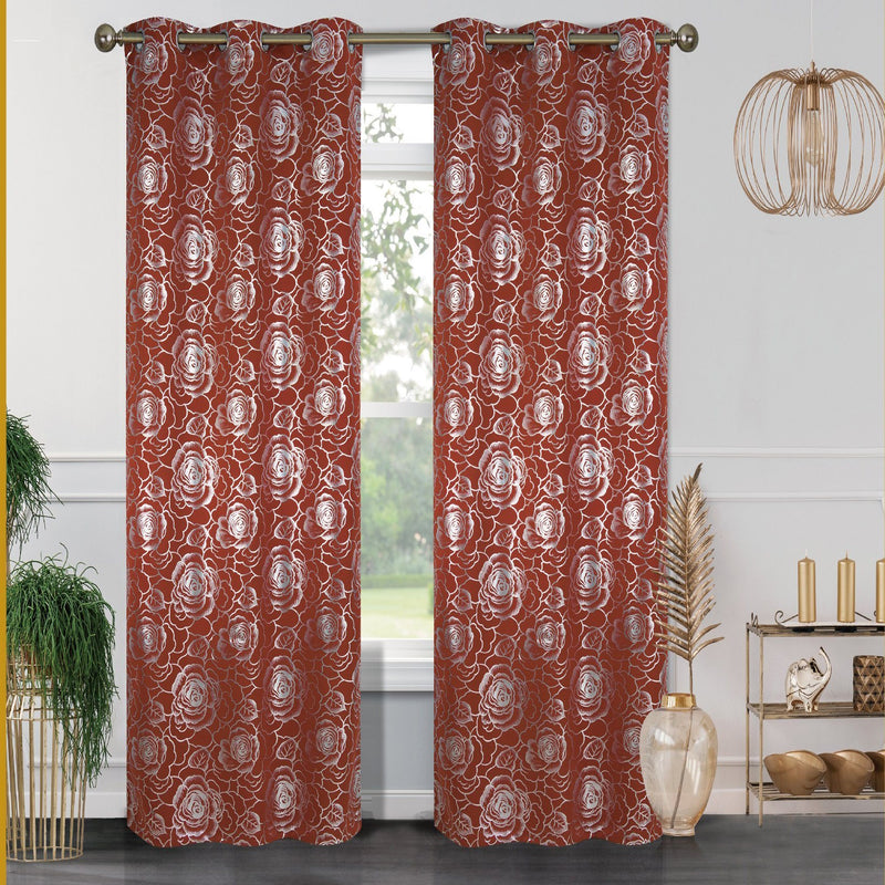 2-Pack: Blackout Curtain Panels with Metallic Print Lighting & Decor Rust - DailySale