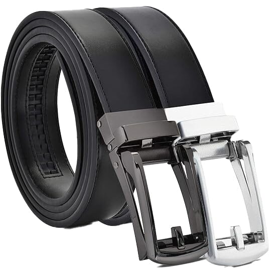 2-Pack: Carlo Fellini Mens Genuine Leather Ratchet Dress Belt with Slide Buckle Men's Shoes & Accessories Black Black/Black Silver - DailySale