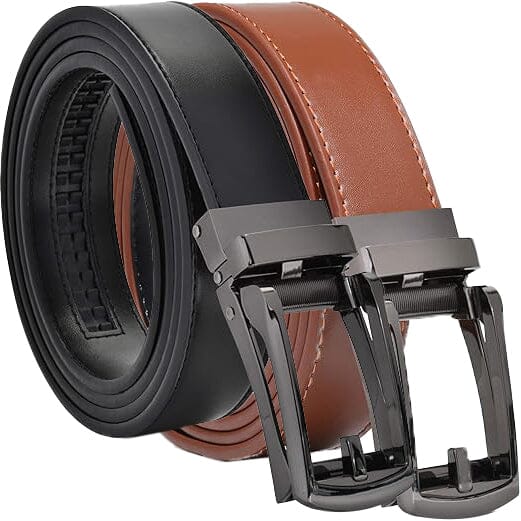 2-Pack: Carlo Fellini Mens Genuine Leather Ratchet Dress Belt with Slide Buckle Men's Shoes & Accessories Black Black/Cognac Black - DailySale