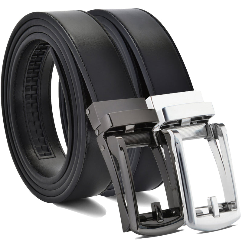 2-Pack: Carlo Fellini Men's Ratchet Belt Genuine Leather Belt Men's Shoes & Accessories Black & Black/Black & Silver - DailySale