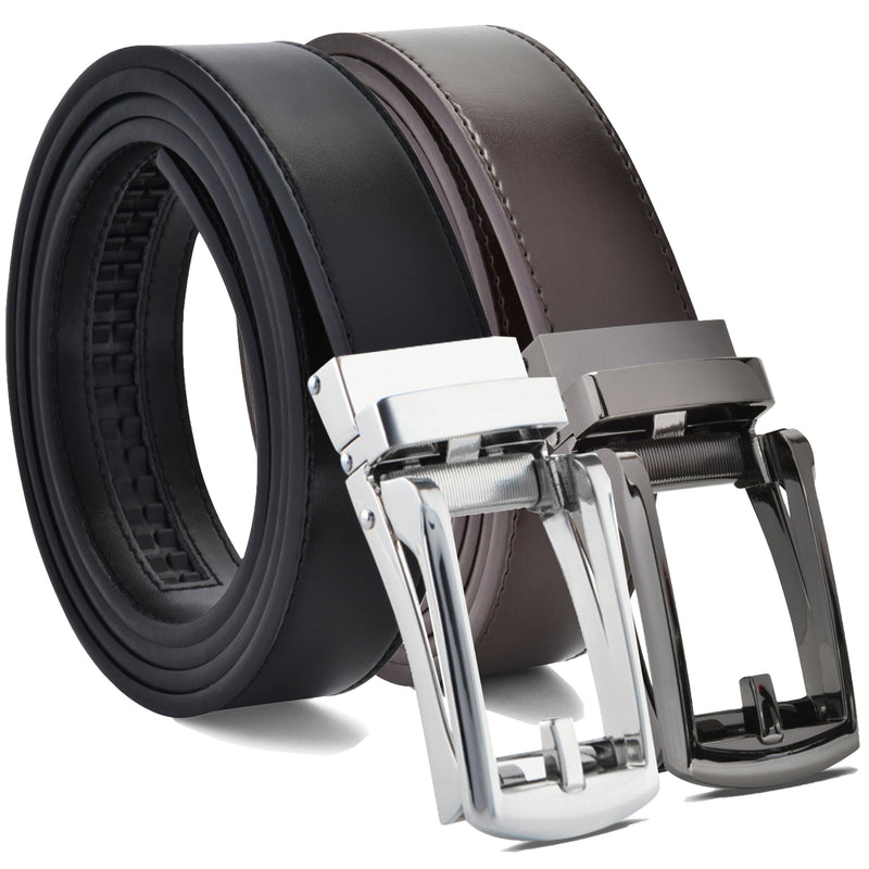 2-Pack: Carlo Fellini Men's Ratchet Belt Genuine Leather Belt Men's Shoes & Accessories Black & Silver/Brown & Silver - DailySale