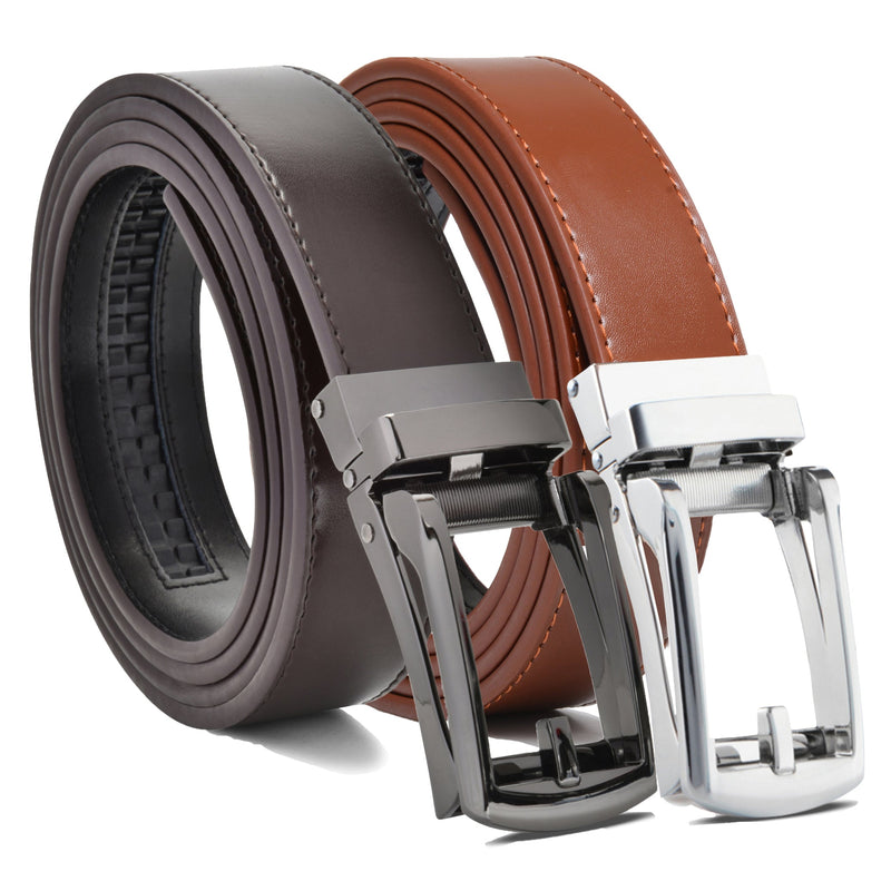 2-Pack: Carlo Fellini Men's Ratchet Belt Genuine Leather Belt Men's Shoes & Accessories Brown & Black/Cognac & Silver - DailySale