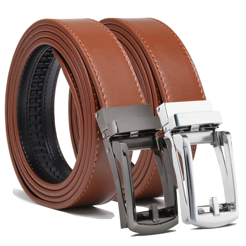 2-Pack: Carlo Fellini Men's Ratchet Belt Genuine Leather Belt Men's Shoes & Accessories Cognac & Black/Cognac & Silver - DailySale