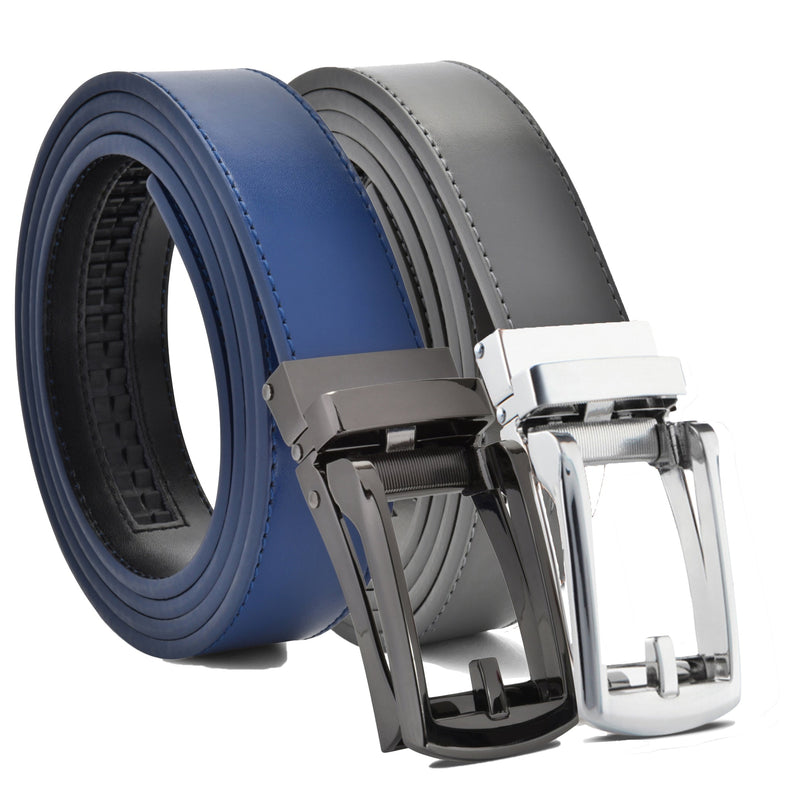 2-Pack: Carlo Fellini Men's Ratchet Belt Genuine Leather Belt Men's Shoes & Accessories Navy & Black/Gray & Silver - DailySale