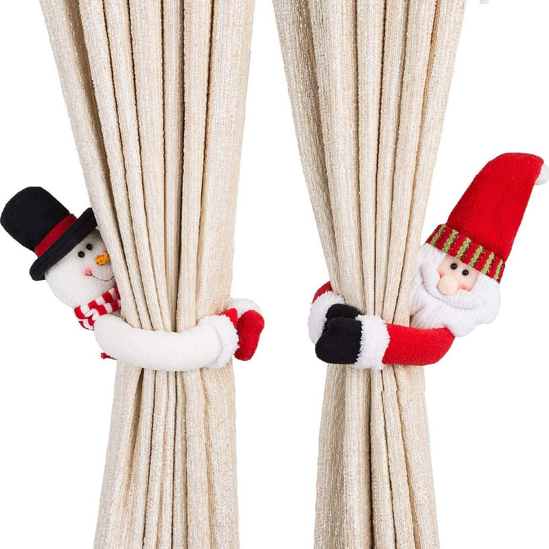 2-Pack: Christmas Curtain Buckle Doll Santa & Snowman Holiday Decor & Apparel - DailySale