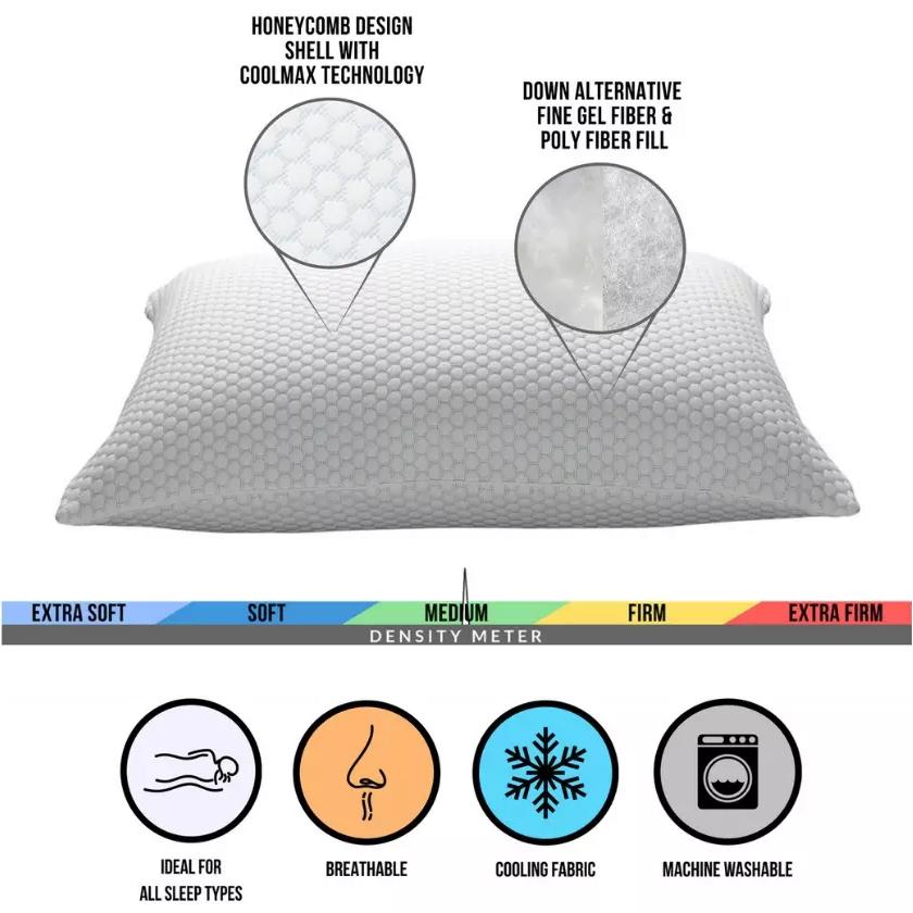 2-Pack: Cool N' Comfort Gel Fiber Pillow with CoolMax Technology