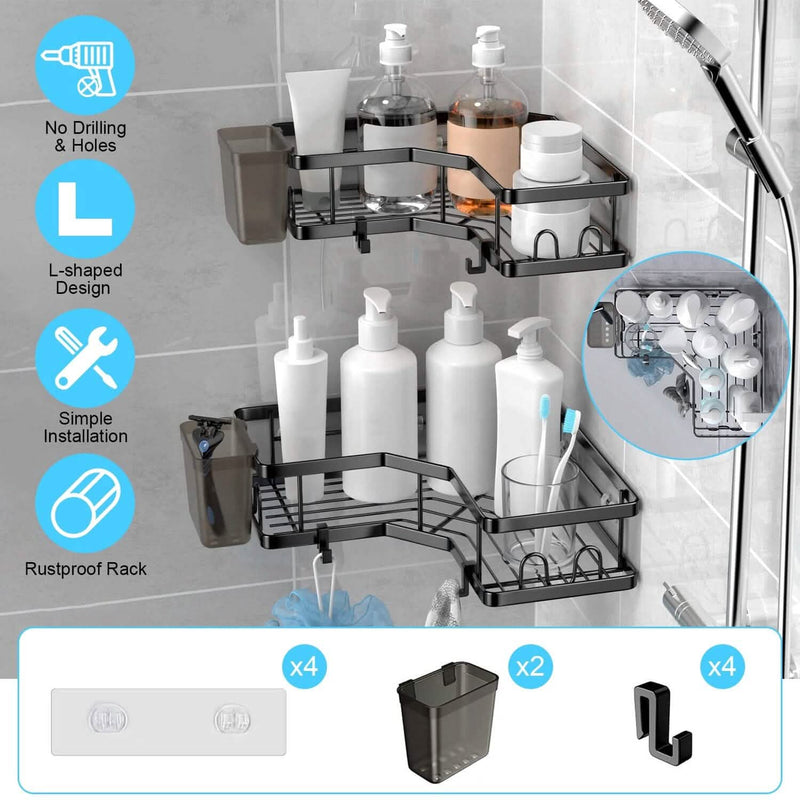 2-Pack: Corner Shower Caddy No Drilling Adhesive Shower Organizer Bath - DailySale
