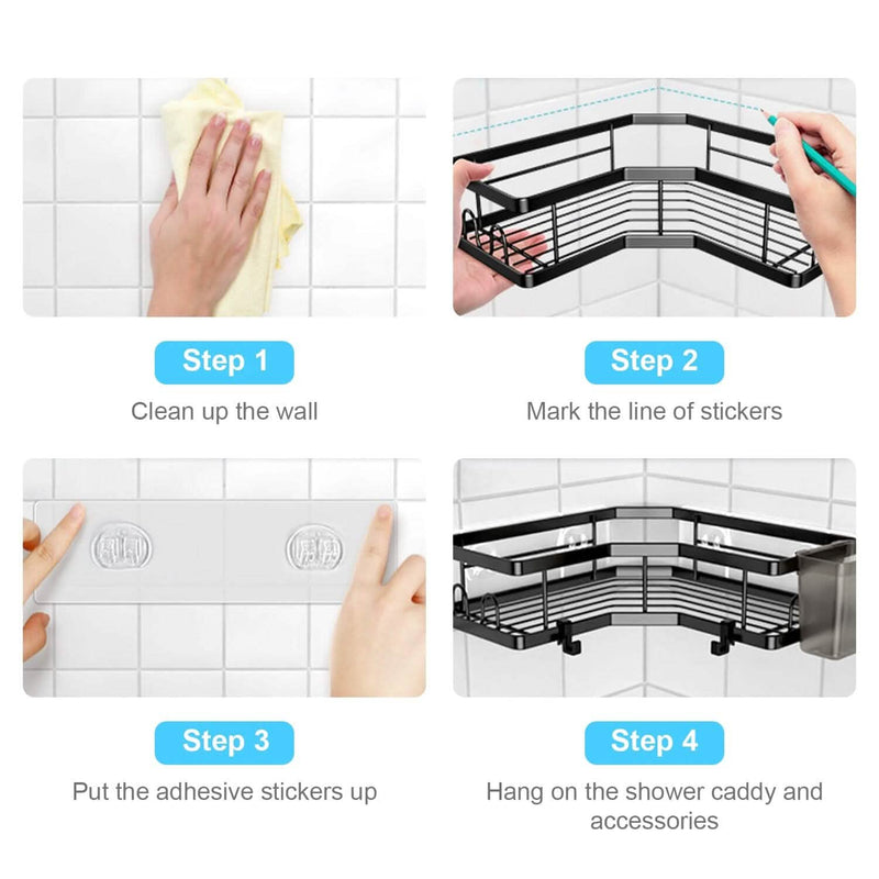 2-Pack: Corner Shower Caddy No Drilling Adhesive Shower Organizer Bath - DailySale