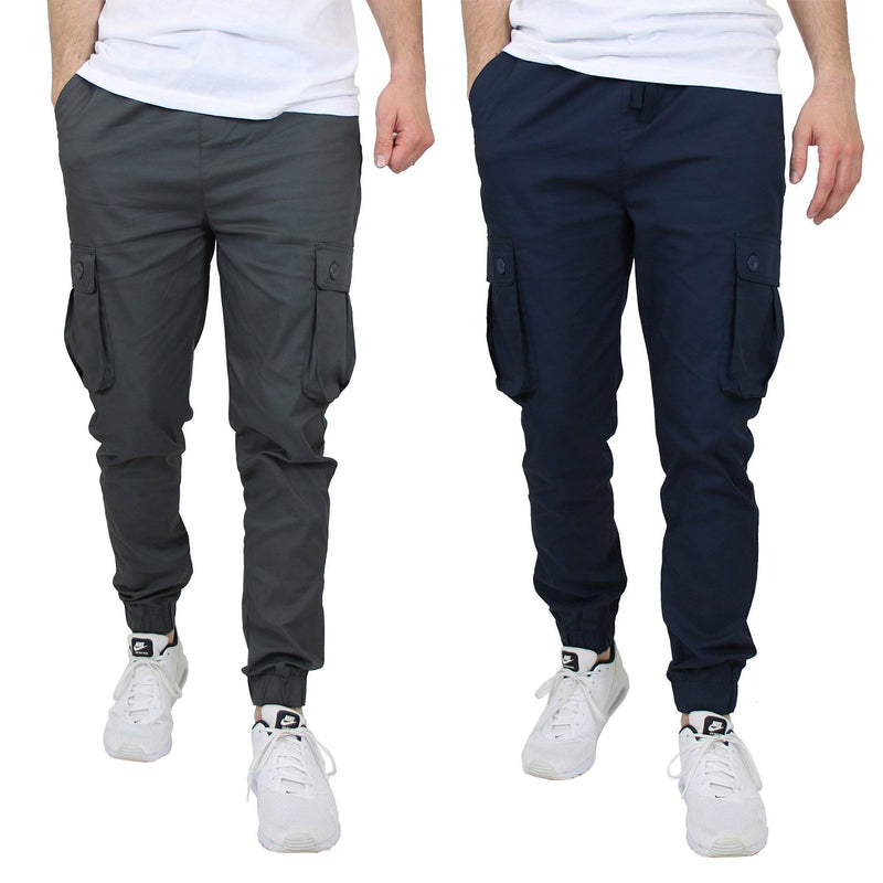 2-Pack Cotton Stretch Cargo Jogger Pants Men's Clothing Gray/Navy S - DailySale