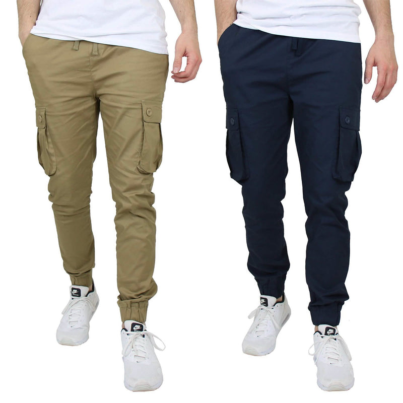 2-Pack Cotton Stretch Cargo Jogger Pants Men's Clothing Khaki/Navy S - DailySale