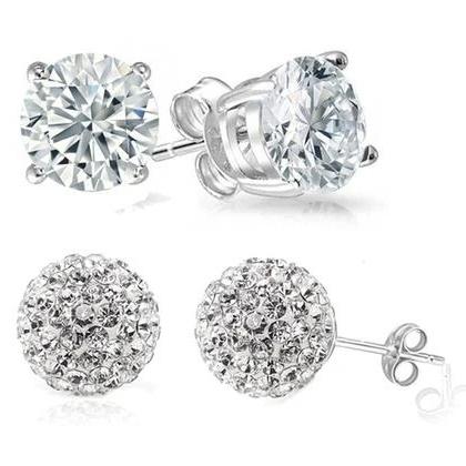 2-Pack: Crystal Ball and Round Stud Earrings Set Earrings - DailySale