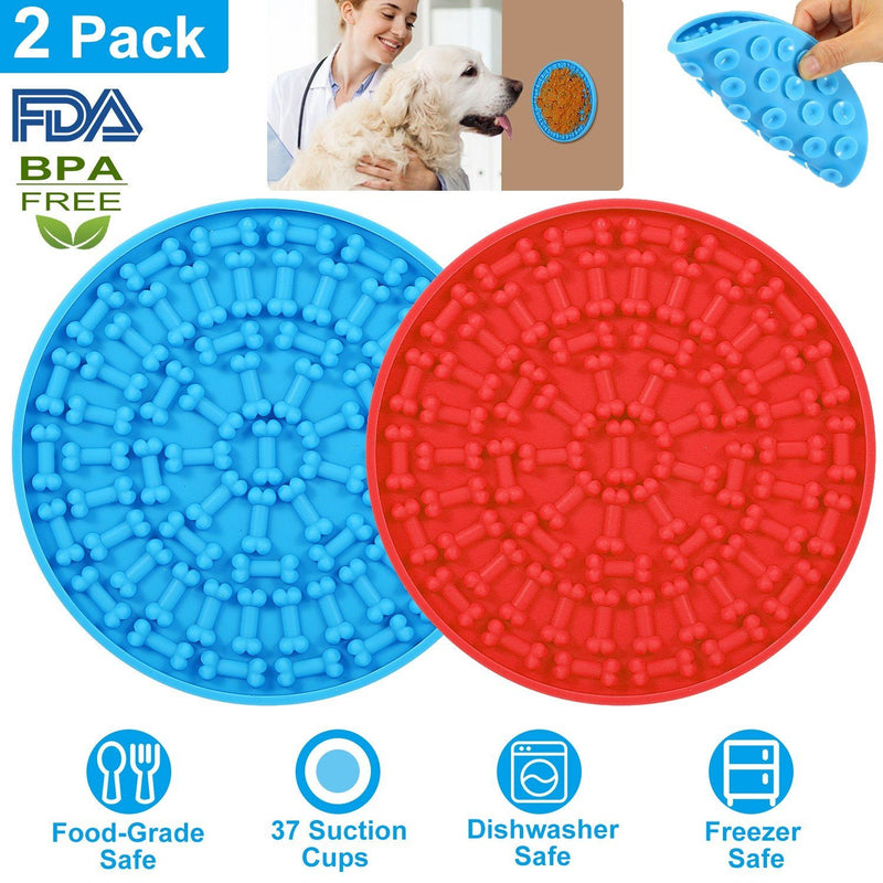 2 Pack Dog Licking Mat with Strong Suction Cups - BPA-Free Food Grade  Silicone Slow Feeders Pad for Dog Cat 