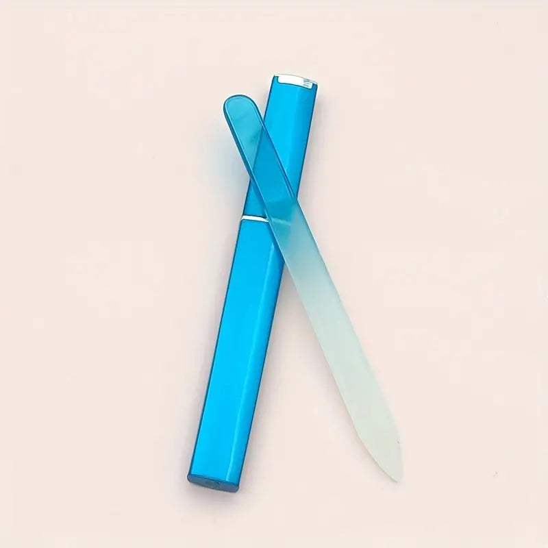 2-Pack: Double-Sided Etched Fingernail Glass Nail File with Case Beauty & Personal Care Blue - DailySale