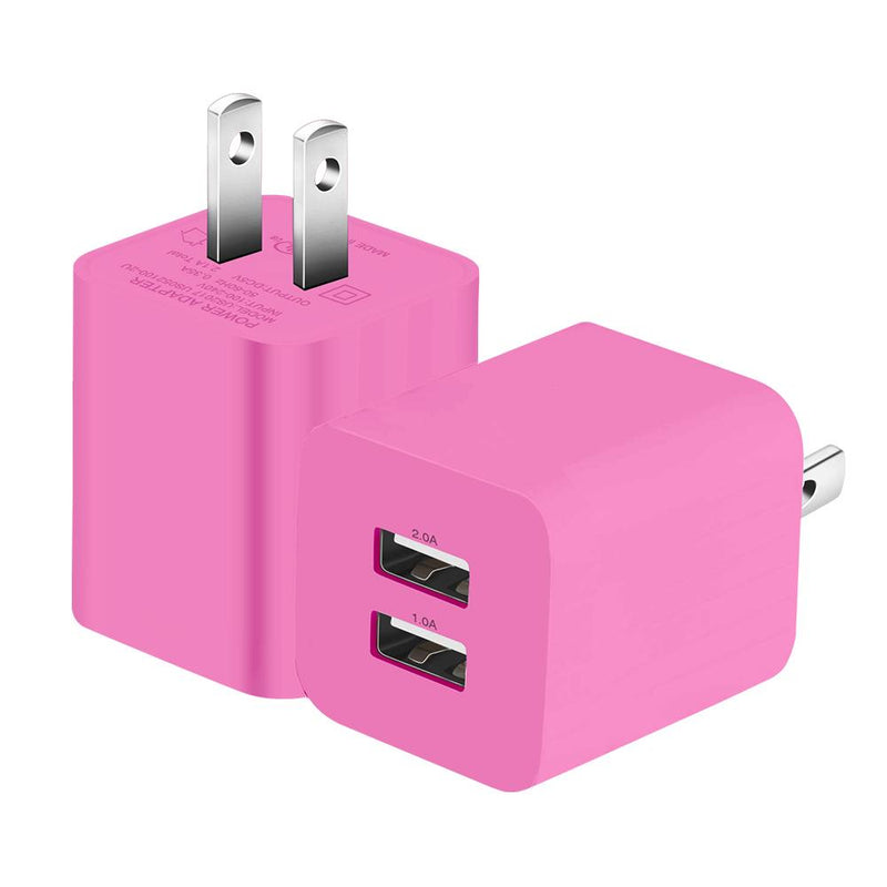2-Pack: Dual Port USB Wall Charger Mobile Accessories Pink - DailySale