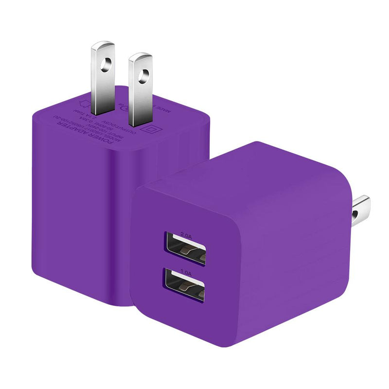 2-Pack: Dual Port USB Wall Charger Mobile Accessories Purple - DailySale