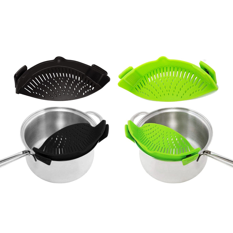 2-Pack: Easy Snap On Heat Resistance Silicone Kitchen Strainer Kitchen Tools & Gadgets Black/Green - DailySale