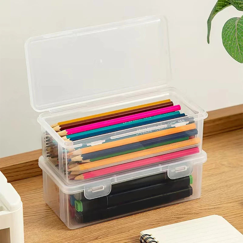 2-Pack: Extra Large Capacity Plastic Pencil Box Stackable Translucent Clear Pencil Box Closet & Storage - DailySale