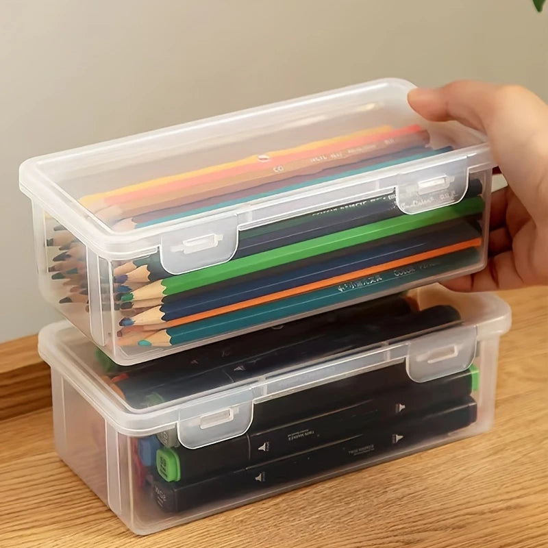 2-Pack: Extra Large Capacity Plastic Pencil Box Stackable Translucent Clear Pencil Box Closet & Storage - DailySale