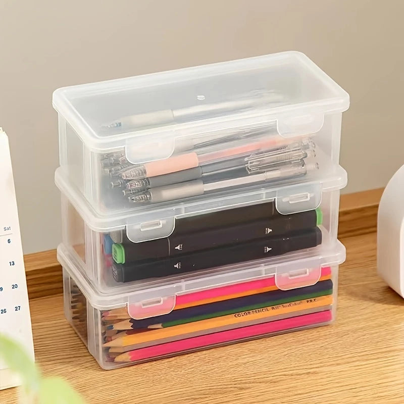 2-Pack: Extra Large Capacity Plastic Pencil Box Stackable Translucent Clear Pencil Box Closet & Storage - DailySale