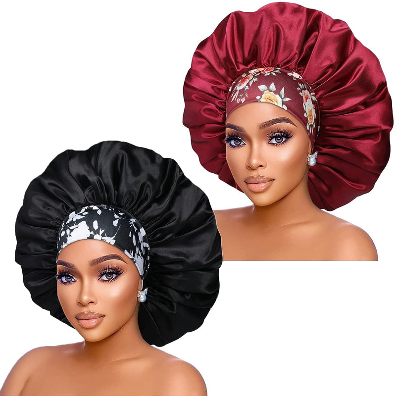 2-Pack: Extra Large Satin Bonnets for Sleeping Women's Shoes & Accessories Black/Red - DailySale
