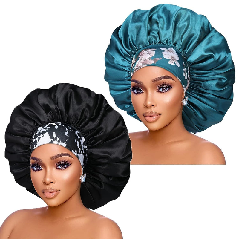 2-Pack: Extra Large Satin Bonnets for Sleeping Women's Shoes & Accessories Black/Teal - DailySale