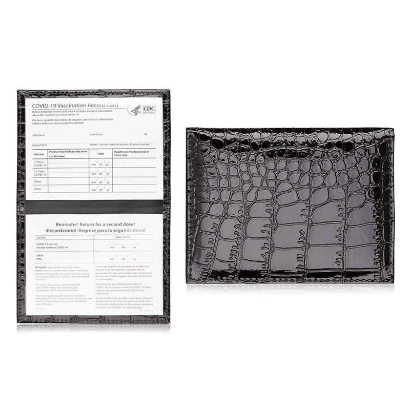2-Pack: Faux Crocodile Leather Bling CDC Vaccination Card Immunization Record Protector Holder Passport Bags & Travel Black - DailySale