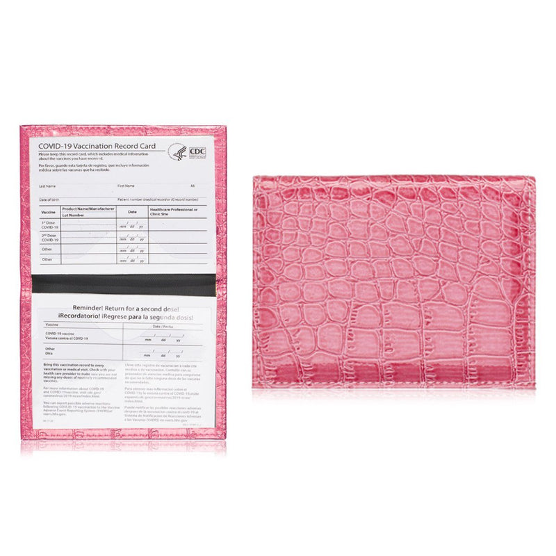 2-Pack: Faux Crocodile Leather Bling CDC Vaccination Card Immunization Record Protector Holder Passport Bags & Travel Pink - DailySale