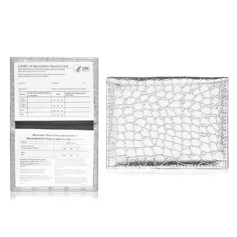 2-Pack: Faux Crocodile Leather Bling CDC Vaccination Card Immunization Record Protector Holder Passport Bags & Travel Silver - DailySale