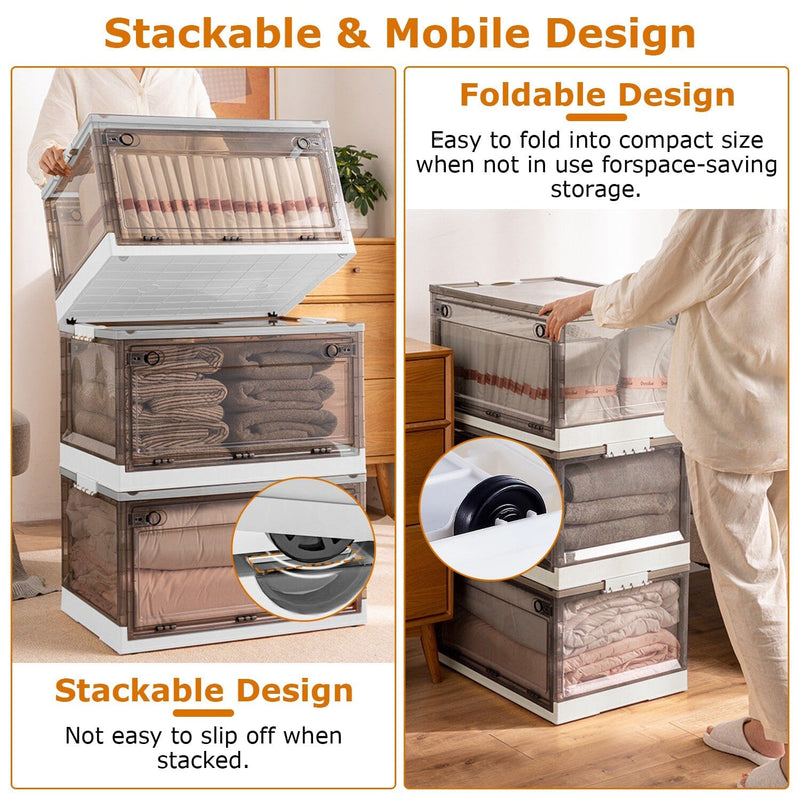 DailySale 3-Pack: Foldable Storage Bin with Lid Stackable Plastic Closet Organizer