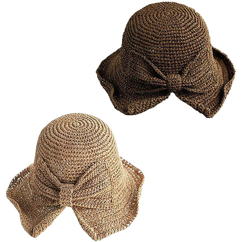 2-Pack: Foldable Wide Brim Floppy Straw Hat Women's Shoes & Accessories Coffee/Khaki - DailySale