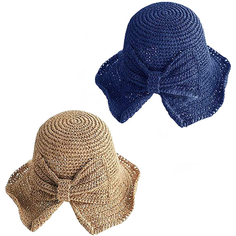 2-Pack: Foldable Wide Brim Floppy Straw Hat Women's Shoes & Accessories Navy/Khaki - DailySale