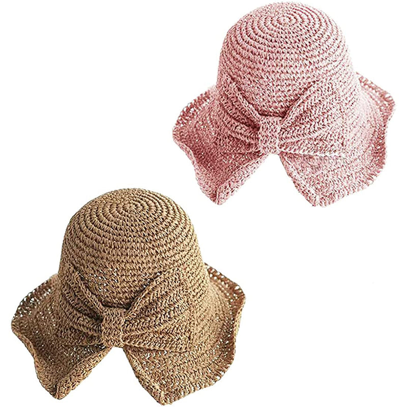 2-Pack: Foldable Wide Brim Floppy Straw Hat Women's Shoes & Accessories Pink/Khaki - DailySale