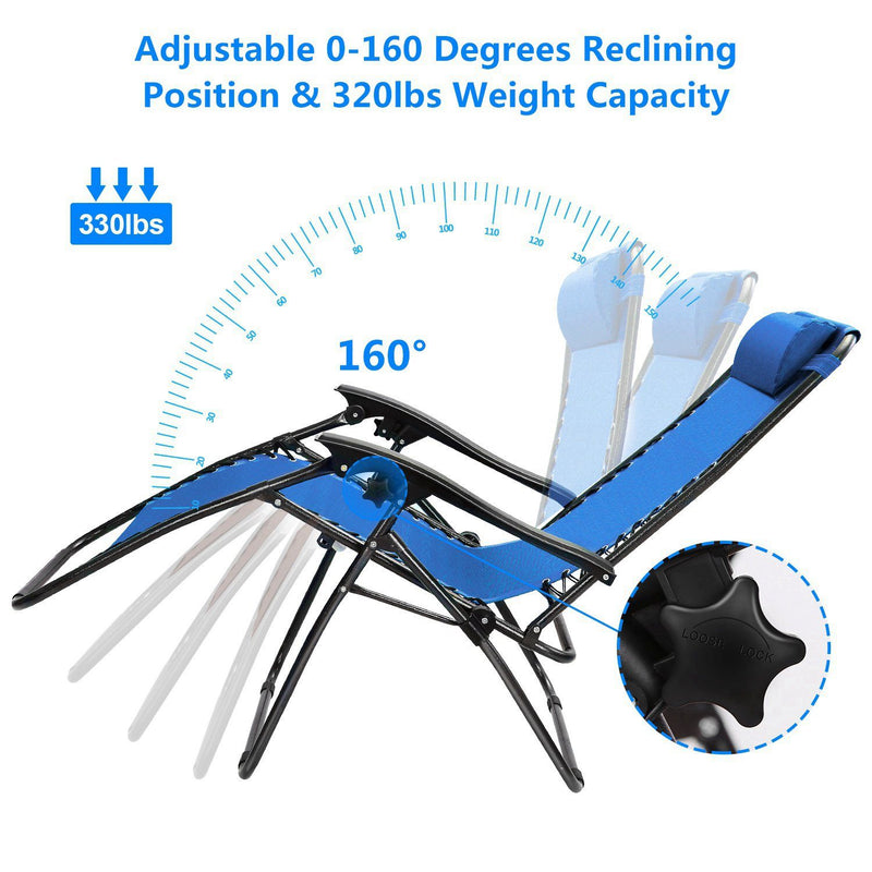 2-Pack: Foldable Zero Gravity Lounge Chair with Dual Side Tray