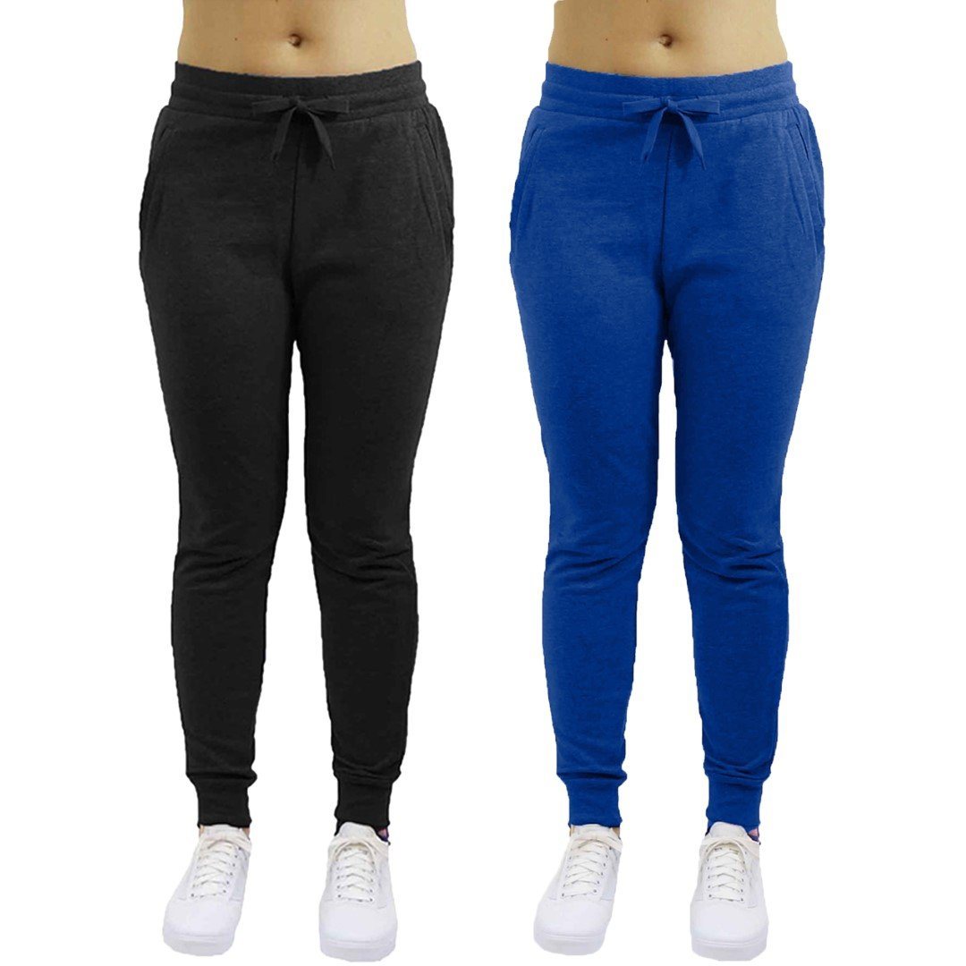 2-Pack: Galaxy By Harvic Women's Heavyweight Fleece-Lined Joggers Women's Apparel S Black/Blue - DailySale