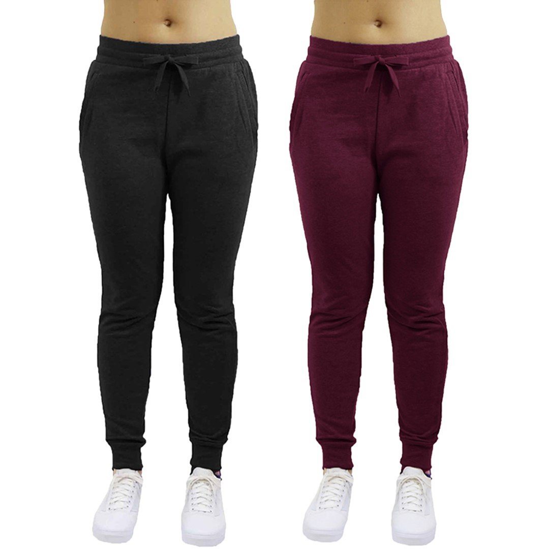 2-Pack: Galaxy By Harvic Women's Heavyweight Fleece-Lined Joggers Women's Apparel S Black/Burgundy - DailySale