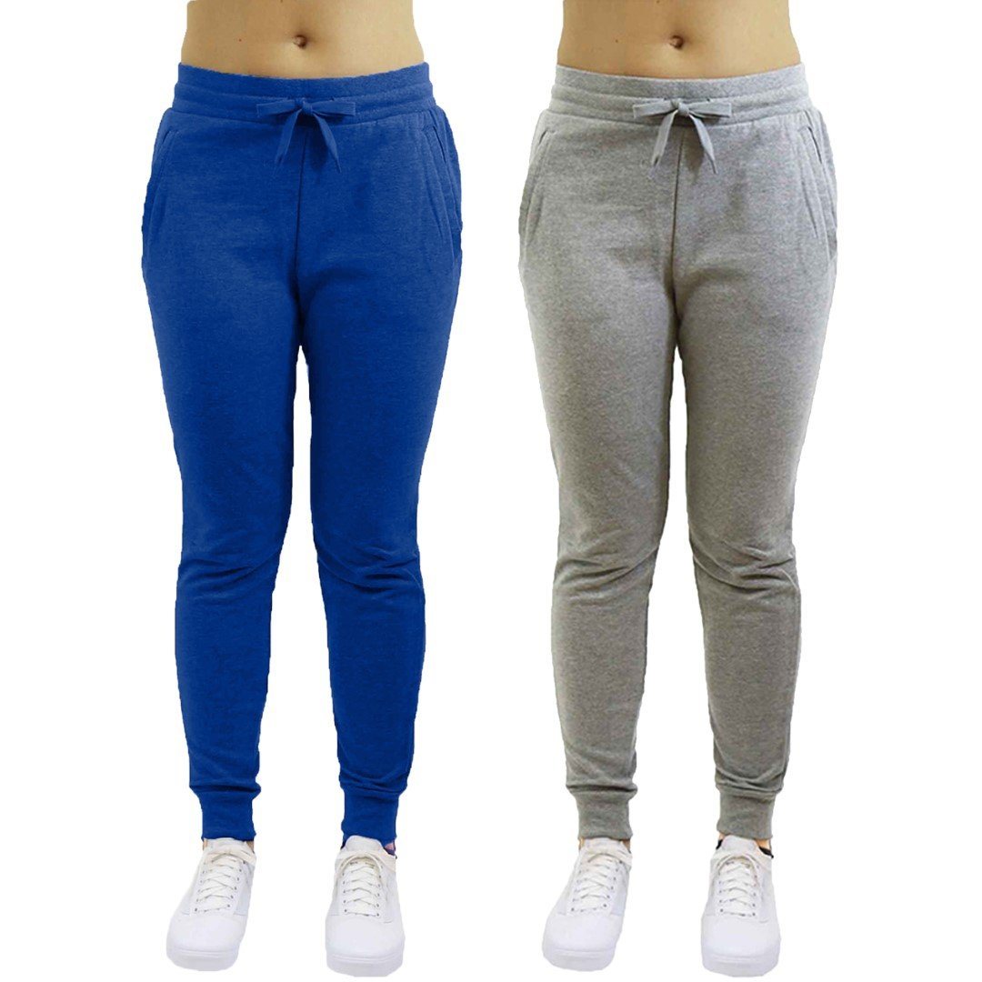 2-Pack: Galaxy By Harvic Women's Heavyweight Fleece-Lined Joggers Women's Apparel S Blue/Heather Gray - DailySale